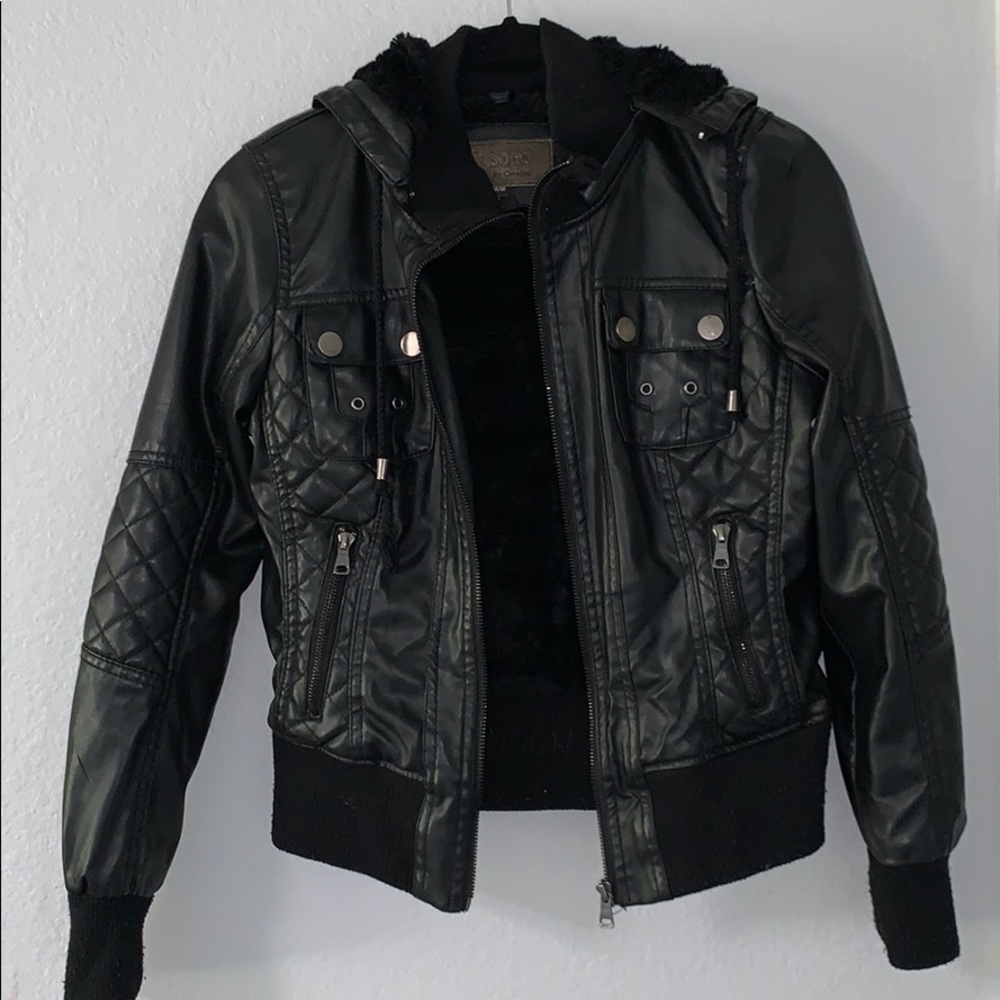 Boys Faux leather bomber jacket